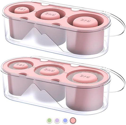 2PC Ice Mold for Stanley Cup 30/40 Oz - Easy Fill and Release Without Touching Ice, Silicone Ice Cube Tray with Clear Lid and Bin for Freezer, Whiskey, Cocktail (Pink+Pink)