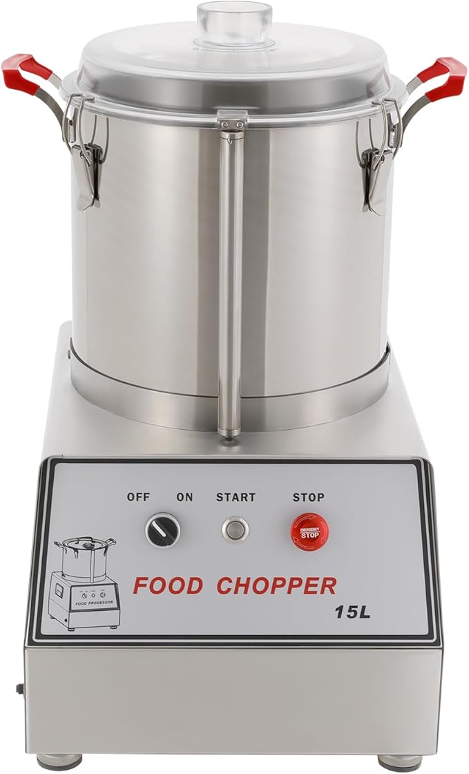 DLINANTA 15L Commercial Food Chopper 1400W, Stainless Steel Electric Vegetable & Meat Processor for Mincing, Heavy Duty Restaurant Chopping Machine with Safety Lock