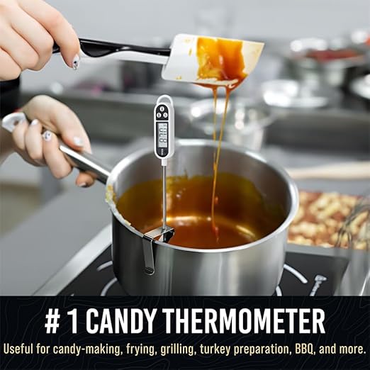 Candy Thermometer with Pot Clip Digital Instant Read for Meat Kitchen Water Cooking Food Oil Deep Fry BBQ Grill Smoker (1, 14.4in-White)