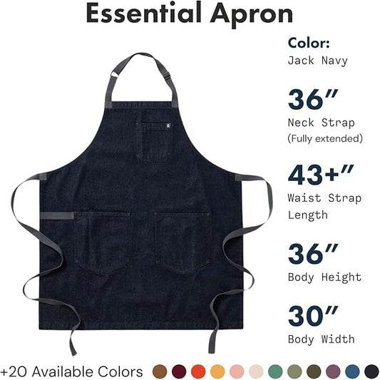 hedley & bennett Essential Apron - Heavy-Duty Denim Kitchen Apron with Pockets & Towel Loop - Professional Chef Workwear for Cooking & Grilling - Jack Navy