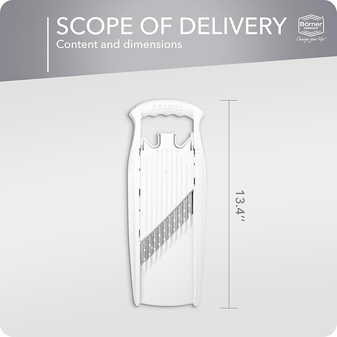 Börner by Reston Lloyd Wave-Waffle Power Line • Crinkle Cut/Spirelli Vegetable Slicer • Slicer for Wave Waffle Cut Style • Multiple Thickness Options • Made in Germany, White