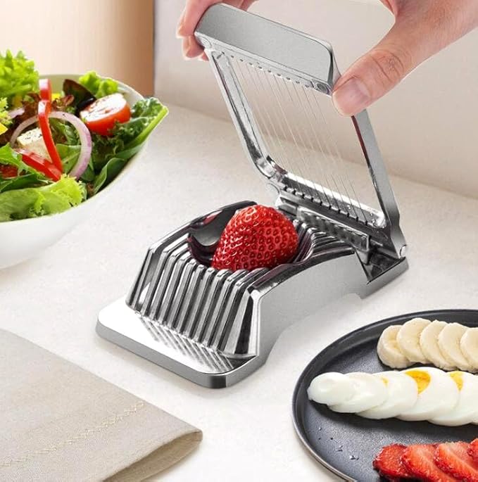 Stainless Steel Egg Slicer for Boiled Egg Cutter Strawberry Slicer Heavy Duty Heavy Duty Aluminium for Hard Boiled Eggs Wire Multi Dicer for Soft Fruit