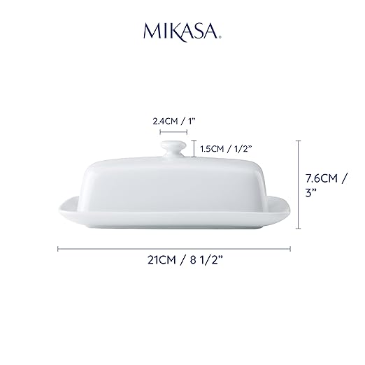 Mikasa Chalk Porcelain Butter Dish, Labelled, White