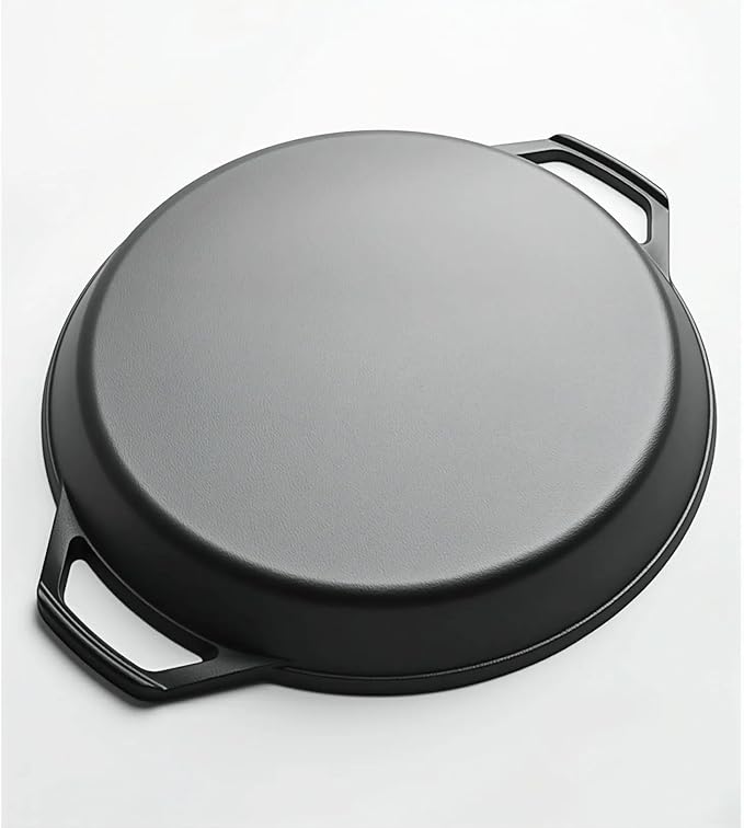 LI-GELISI 24-inch cast iron frying pan with dual auxiliary handles, nitrogen-treated for rust resistance, suitable for stoves/grills/campfires, heavy-duty outdoor cooking pan
