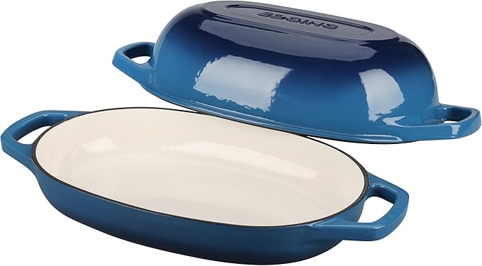 EDGING CASTING Enameled Cast Iron Oval Dutch Oven Pot with Lid, Dutch Oven for Sourdough Bread Baking, Oval Bread Pan, Bread Oven, Bread Dutch Oven, 5qt, Lake Blue