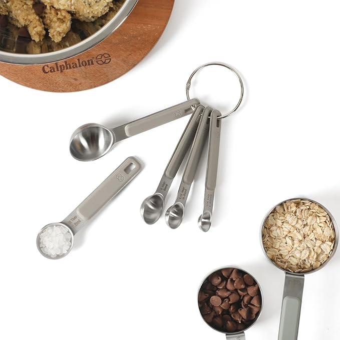 Calphalon Prime 5 Piece Stainless Steel Measuring Spoons W/Taupe Silicone Handles