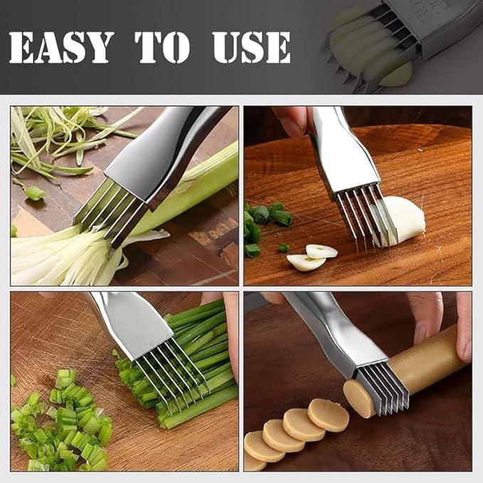 Shred Silk The Knife, 2024 Upgrade Green Onion Cutter Stainless Steel Choppe Kitchen Slicing Tool Cutter for Vegetables Onion Garlic, Multifunctional Kitchen Food Vegetable Cutter