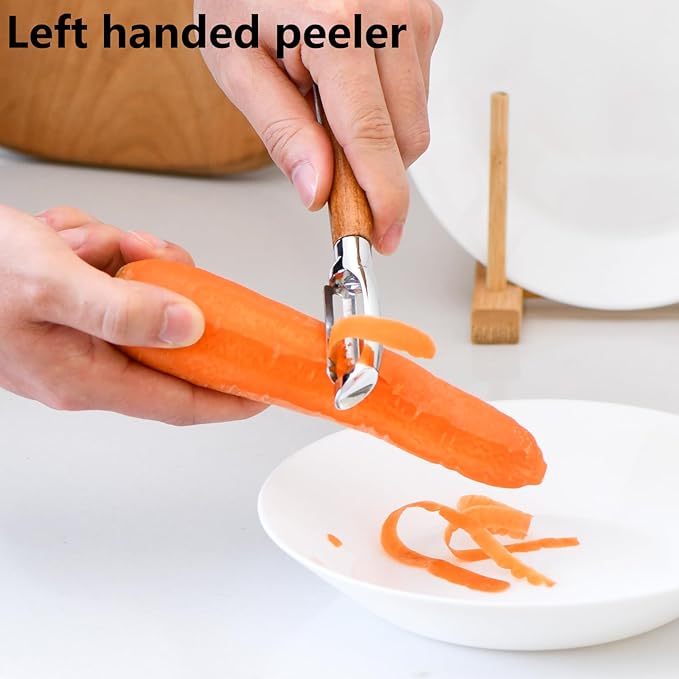 Left Handed Peeler, Kitchen Peeler For Vegetable, Fruit, Potato, Carrot, Apple, Durable Non-Slip Wood Handle and Sharp Stainless Steel Bladesn, Left/Right Hand
