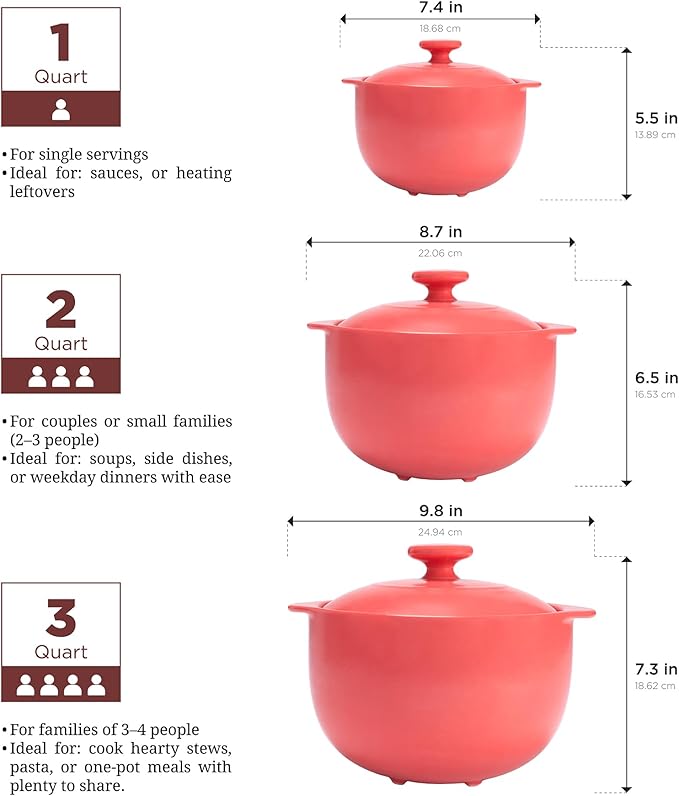 MINH LONG 3-Qt Porcelain Dutch Oven with Lid – Lead & Cadmium Free, Oven Safe to 482°F, Heat Retention, Clay Pot for Cooking on Gas & Infrared Cooktop, Use to Marinate, Cook, Bake, Refrigerate & Serve