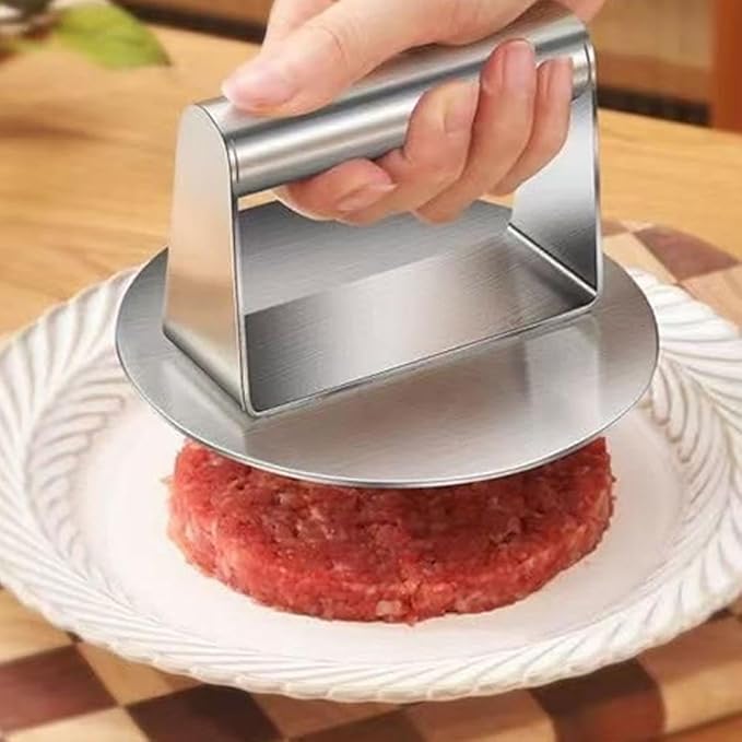 Steel Smashed Burger Press, 4.72" Round Burger Smasher with Anti-Scald Handle, Hamburger Press, Dishwasher Safe Grill Press for Griddle, Juicy and Crispy Burgers for BBQs, Cookouts