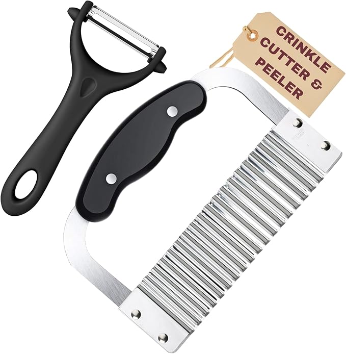 Crinkle Cutter & Waffle Fry Cutter Set, Crinkle Cut Fries Tool with Peeler – Stainless Steel Crinkle Cut Knife for Potatoes & Veggies