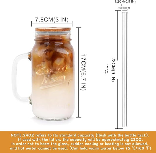 ANOTION Mason Jars Tumbler with Handle - Glass Cups with Lids and Straws Drinking Glasses Coffee Mug Glasses Drinking Set Iced Coffee Cup Smoothie Cup Tea Cup Travel Coffee Mug Water Cup