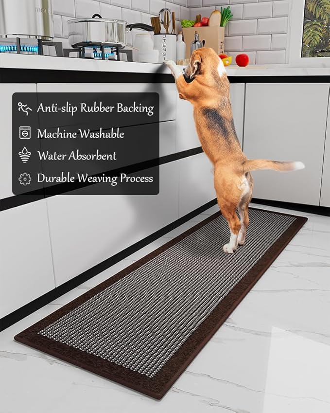 PADOOR Kitchen Rugs and Mats Non Skid Washable - Non Slip Absorbent Kitchen Runner Rugs for Floor, Machine Washable Standing Mats for in Front of Sink,Entryway,Entrance,Door(20"x32",Dark Brown)