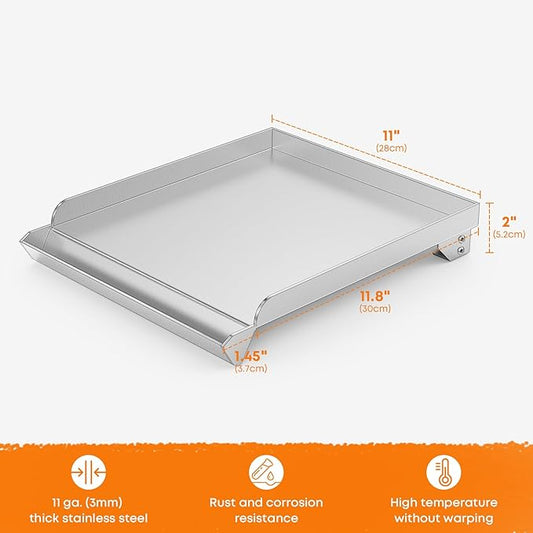 Stanbroil Stainless Steel Flat Top Griddle for Gas Grill Side Burner, Universal Stove Top Griddle for Most Gas Grill Side Burner, 11 in. x 13 in.