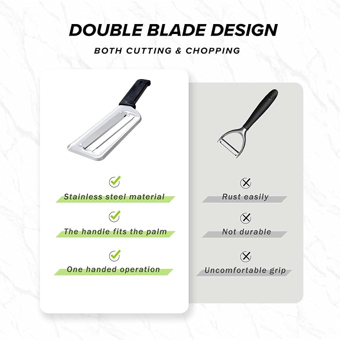 LZMS 2Pcs Stainless Steel Dual Blade Julienne Cutter with Ergonomic Handle,Multifunctional Rust-resistant Kitchen Tool,Shredder Knife for Cabbage&Carrot&Potato&Fish (Black, Red)