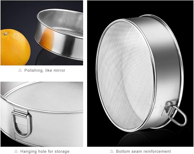 Webake Sieve 6-Inch, 8-Inch Sieves Fine Mesh Strainer Set of 2 Stainless Steel Sifter Round Flour Sieve for Baking Straining Powdering