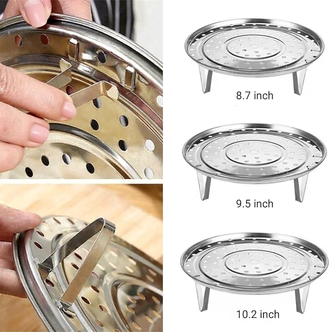 8.7-inch Dia Stainless Steel Steamer Rack with Removable Legs Kitchen Utensils for Steaming Baking