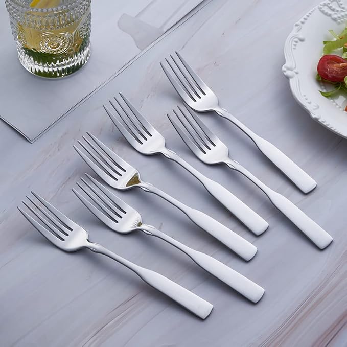 Dinner Fork, Stainless Steel 7.6” Heavy Duty Fork Silverware, Metal Fork Cutlery Set, 6-Piece