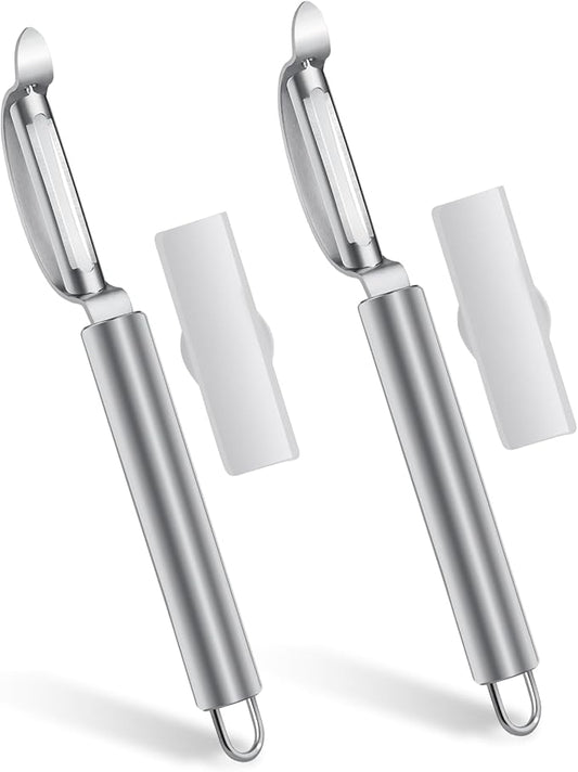 Stainless Steel Peeler with Swiveling Double Blade, Upgrade Fruit Vegetable Peeler with Ergonomic Handle, Lengthened Potato Peeler Tool for Kitchen, 8.3 Inchs 2PCS