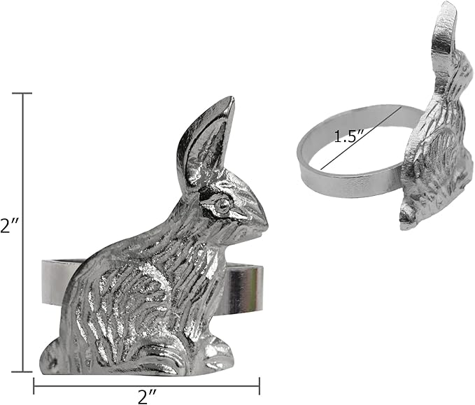 COTTON CRAFT Easter Bunny Napkin Ring - Set of 8 Metal Napkin Rings - Spring Summer Everyday Napkin Holders - Easter Brunch Party Gift - Dining Table Décor - Silver