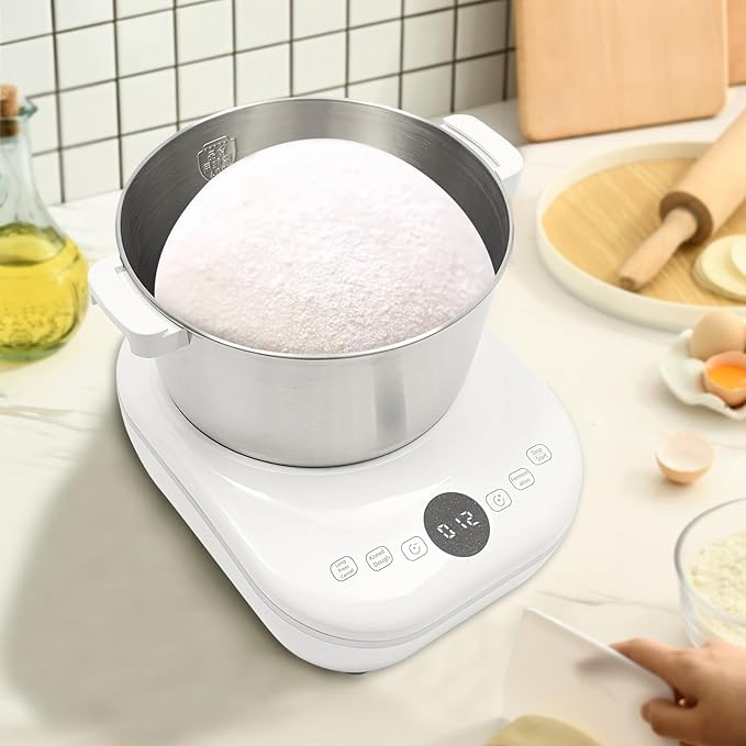 5L/169.09Oz Electric Dough Maker, 200W Household Dough Mixer Machine Complete Kit,170Rpm 304 Stainless Steel Commercial Tabletop Stand Mixers w/Measuring Cup, Measuring Spoon (White)