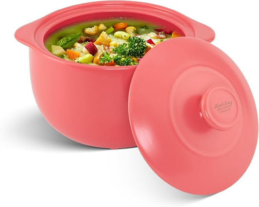 MINH LONG 1-Qt Porcelain Dutch Oven with Lid – Lead & Cadmium Free, Oven Safe to 482°F, Heat Retention, Clay Pot for Cooking on Gas & Infrared Cooktop, Use to Marinate, Cook, Bake, Refrigerate & Serve