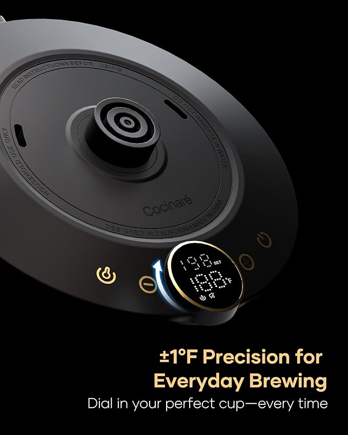 Cocinare FLOW B9 Gooseneck Electric Kettle, Precise Temperature Control for Pour-Over Coffee & Tea Brewing, Stainless Steel Interior, Rapid Heating for Boiling Water 0.9L (Picasso Blue)