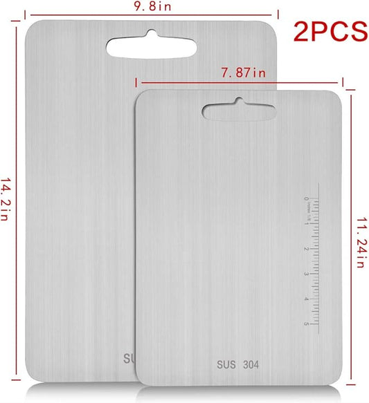 Atmama (14.2" x 9.8"and11.24" x7.87") Stainless Steel Cutting Board for Kitchen,SUS 304 Chopping Board for Meat,Fruit,Vegetables,Baby Food,Dishwasher Safe(2pcs)…