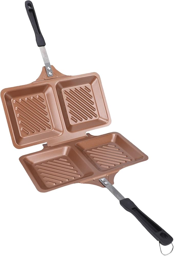 GOWENIC Electric Maker with Non Stick Plates, Camping Toastie Maker, Grilled, Double Sided Stove Top Panini Press Pan for Cooking Breakfast, Grilled Cheese (Gold)