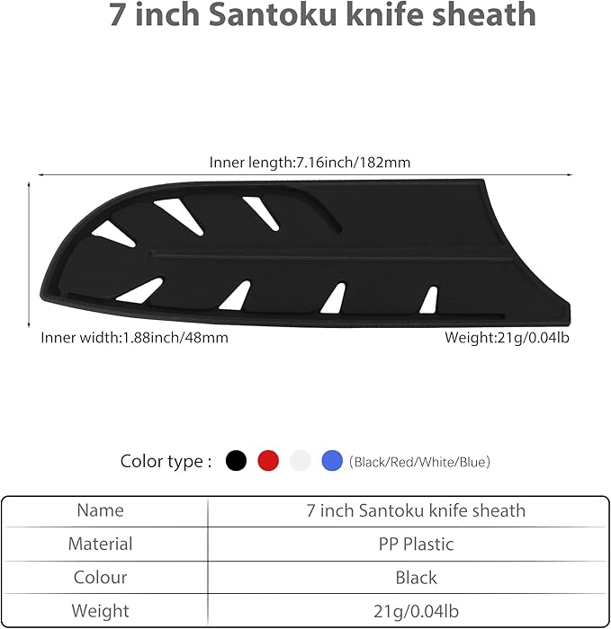 XYJ 2pcs/set Safety Knife Covers Sleeves Knives Edge Guard, Universal Knife Sheath, Santoku Knife Case Blade Guards Protector Black Kitchen Knife Cover Sleeve (For 7'' Santoku Knife)