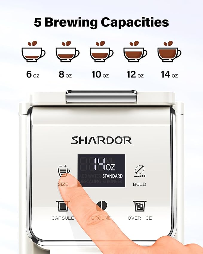 TWOMEOW Coffee Maker Hot & Iced With Bold Setting,Single Serve Coffee Maker For K Cup And Grounds,52 Oz Removable Water Tank,6-14 Oz Brew Sizes,One Cup Kcup Coffee Machine With Reusable Filter, White