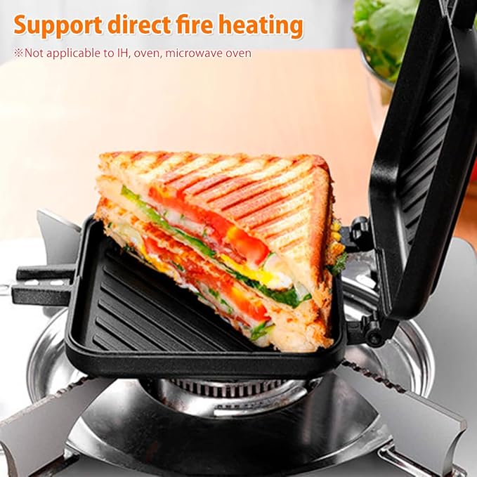 Grilled Sandwich Maker,Camping Toastie Maker, Stove top Panini Press Pan with Non-Stick Plates, Double Sided Hot Toasted Sandwich Maker Breakfast Frying Pan for Outdoors Camp Home Kitchen