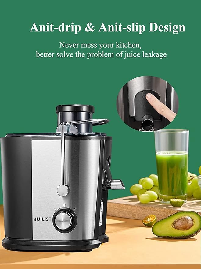 Juilist Juicer Machines with Anti-drip & Anti-slip Function, Centrifugal Juicer Whole Fruit and Vegetable with 3-inch Wide Food Chute, 2 Speeds, Recipe Included, Easy to Clean