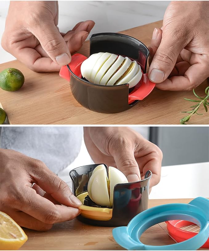 4 in 1 Egg Slicer and Dicer for Hard Boiled Eggs, Strawberries, Soft Fruit, Mushrooms - Stainless Steel Wire Multipurpose Cutter - Pink