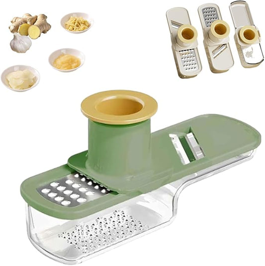 Multifunctional Garlic Grinder, Mini Garlic Slicer, Vegetable Cutter with Container, For Easy Slicing and Grinding, Shredding & MincingGarlic, Ginger & Vegetables (Green)