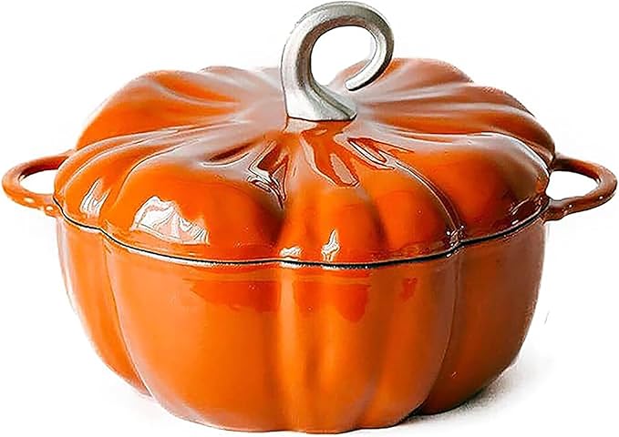 Lebolna Pumpkin Cocotte,Pumpkin Dutch Oven Pot with Lid,Enamel Cast Iron Cooking Pot,Non Stick Pumpkin Pot,Stew Pot Soup Pot,Serves 3-5,Halloween Thanksgiving Decor Pot Gift(3.9 Quart, Orange)