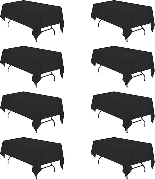 BRILLMAX 8 Pack Black Tablecloths 60 x 102 Inch for 6ft Rectangle Tables - 150 GSM Polyester Fabric, 15" Standard Drop, Water, Stain & Wrinkle Resistant Cloth Cover for Wedding Banquet Dining Buffet