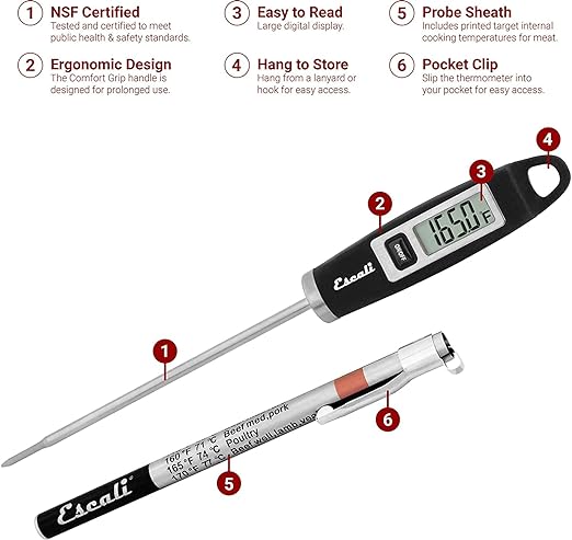 Escali Primo Bakers Bundle - P115C Digital Kitchen Scale, Chrome, 11 Pound Capacity, DH1 Digital Thermometer, Black, and DR7 Digital Timer for Cooking and Baking