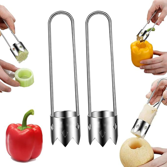 2 PCS Red Bell Pepper Seed Corer-Multifunctional Fruit And Vegetable Core Remover,Kitchen Gadgets for Pepper, Pineapple, Pear (silvery)