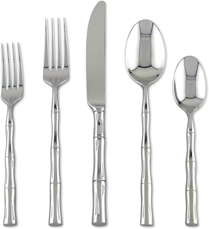 Supreme Housewares 20-Piece Bamboo Shaped Flatware Set, 18/8 Stainless Steel Silverware Cutlery Set, Service for 4, Mirror Polished, Dishwasher Safe (Bamboo)