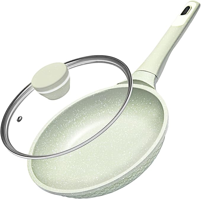 Xuanying 8 Inch Non Stick Frying Pan with Lid - Omelette & Egg Pan Skillet | PFOA/PFAS Free Healthy Cookware | All Stovetop & Dishwasher Safe | Heat Resistant Handle | Eco-Friendly