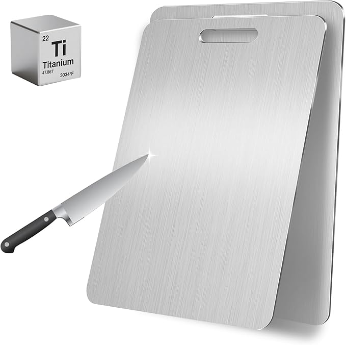 Katuchef Titanium Cutting Board, 2026 New 100% Pure Titanium Cutting Boards for Kitchen, Titan Cut Pro Non Toxic Double Sided Chopping Board, Dishwasher Safe Durable Cut for Meat Fruit Vegetable(M+L)
