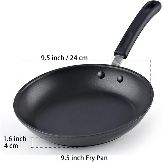 Cook N Home Nonstick Saute Fry Pan 9.5-inch Professional Hard Anodized Frying Pan, Dishwasher Safe with Stay-Cool Handles, Black