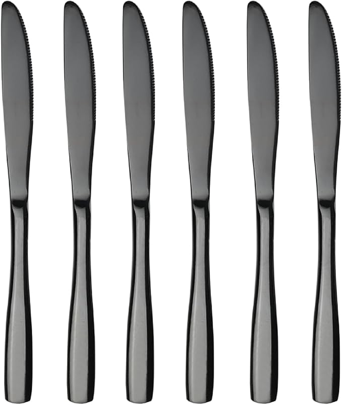 Teyyvn 16-Piece Mirror Finish Black Stainless Steel Dinner Knives, Cutlery Dinner Knife