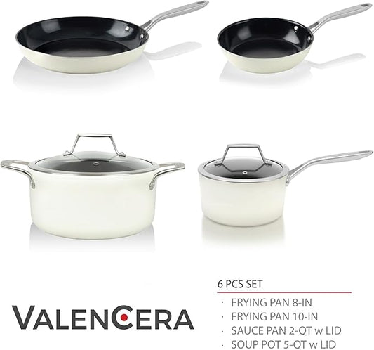 TeChef ValenCera Collection | Ceramic Nonstick Cookware Set, Free of PFAS, PTFE, PFOA, Made in Korea (6-Piece Set)