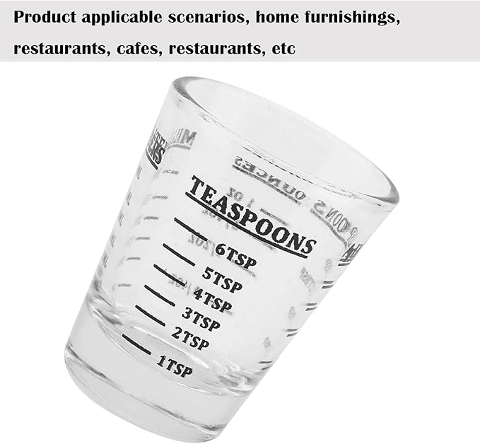 2 Pack Shot Glasses Measuring Cup 1 Ounce/30ml, Espresso Shot Glass Liquid Heavy Wine Glass with 4 Kind of Scale (Ounce/ML/TSP/TBSP) Kitchen Tool