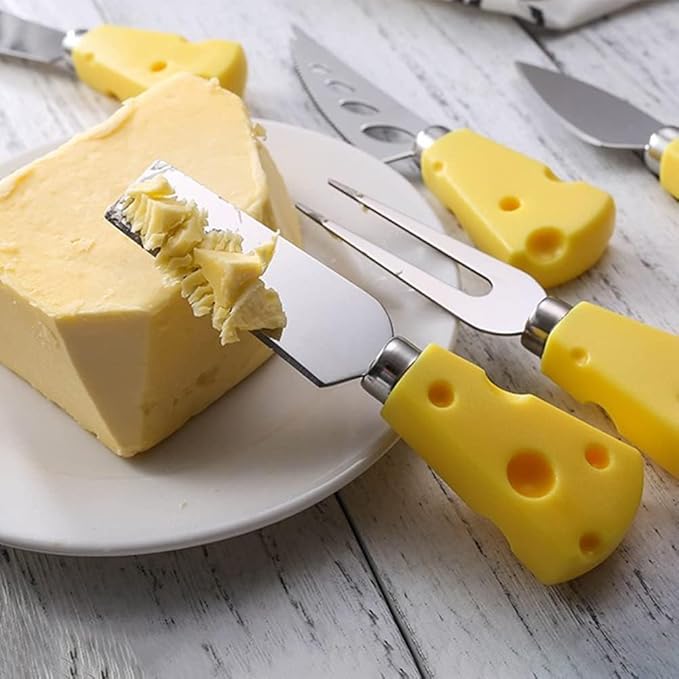 3Pcs Cheese Knife,Cheese Handle Cheese Knife Set for Cutting Boards,Cute Cheese Handle Knife Set,Mini Steel Stainless Cheese Cutter, Spreader, Fork for Party Wedding Christmas, Charcuterie Accessories