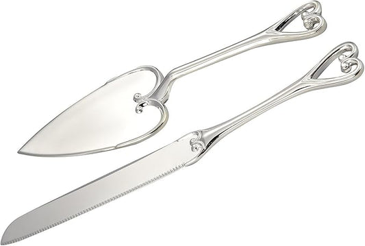 Elegance Heart Handle Cake Knife and Server Set - Perfect for Weddings, Anniversaries, and Celebrations