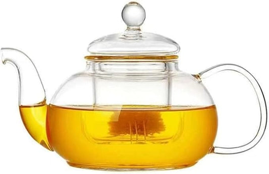Stovetop & Microwave Safe Glass Teapot (40 oz) with Removable Loose Tea Glass Infuser,Borosilicate Glass Tea Kettle and Tea Maker, transparency