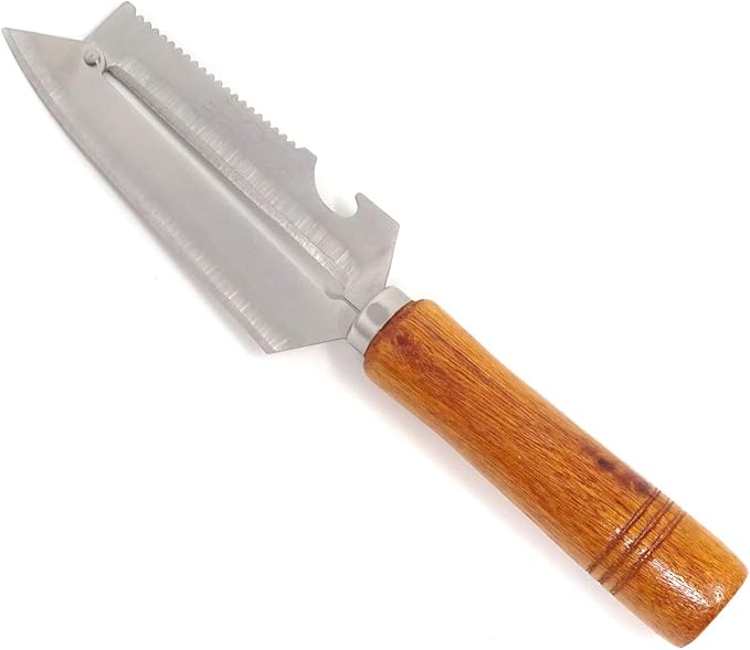 Honbay Sharp Multifunctional Stainless Steel Wooden Handle Knife Fruits Peeler Vegetables Knife Fish Scales Scraper Bottle Opener